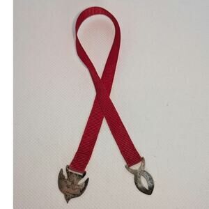 James Avery Red Ribbon Bookmark With Dove & Ichthys Fish Sterling Silver Charms